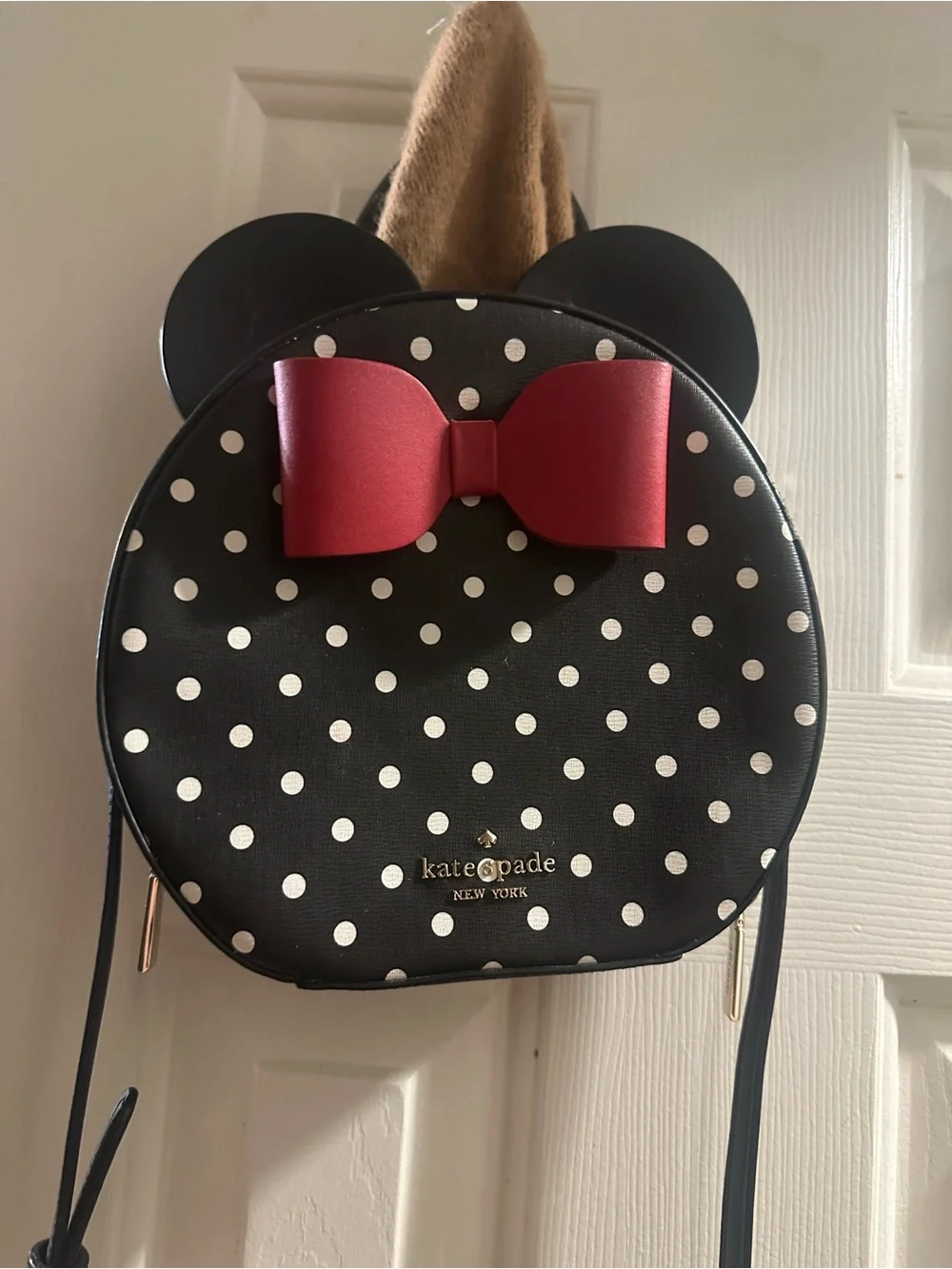 kate spade Black Polka Dot Circle Crossbody with Red Bow